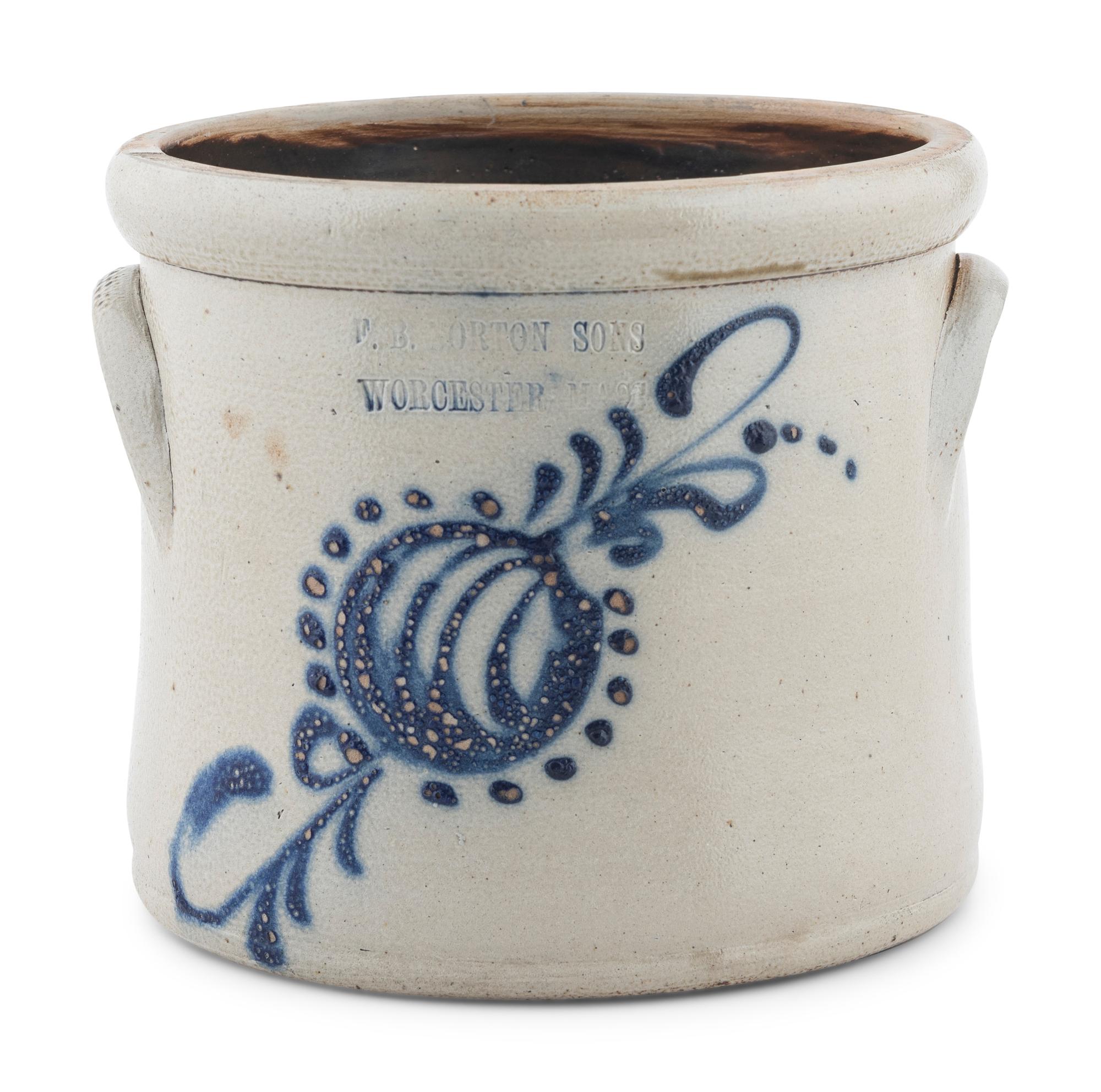 An F.B. Norton Sons One-Gallon Cobalt Decorated Stoneware Crock