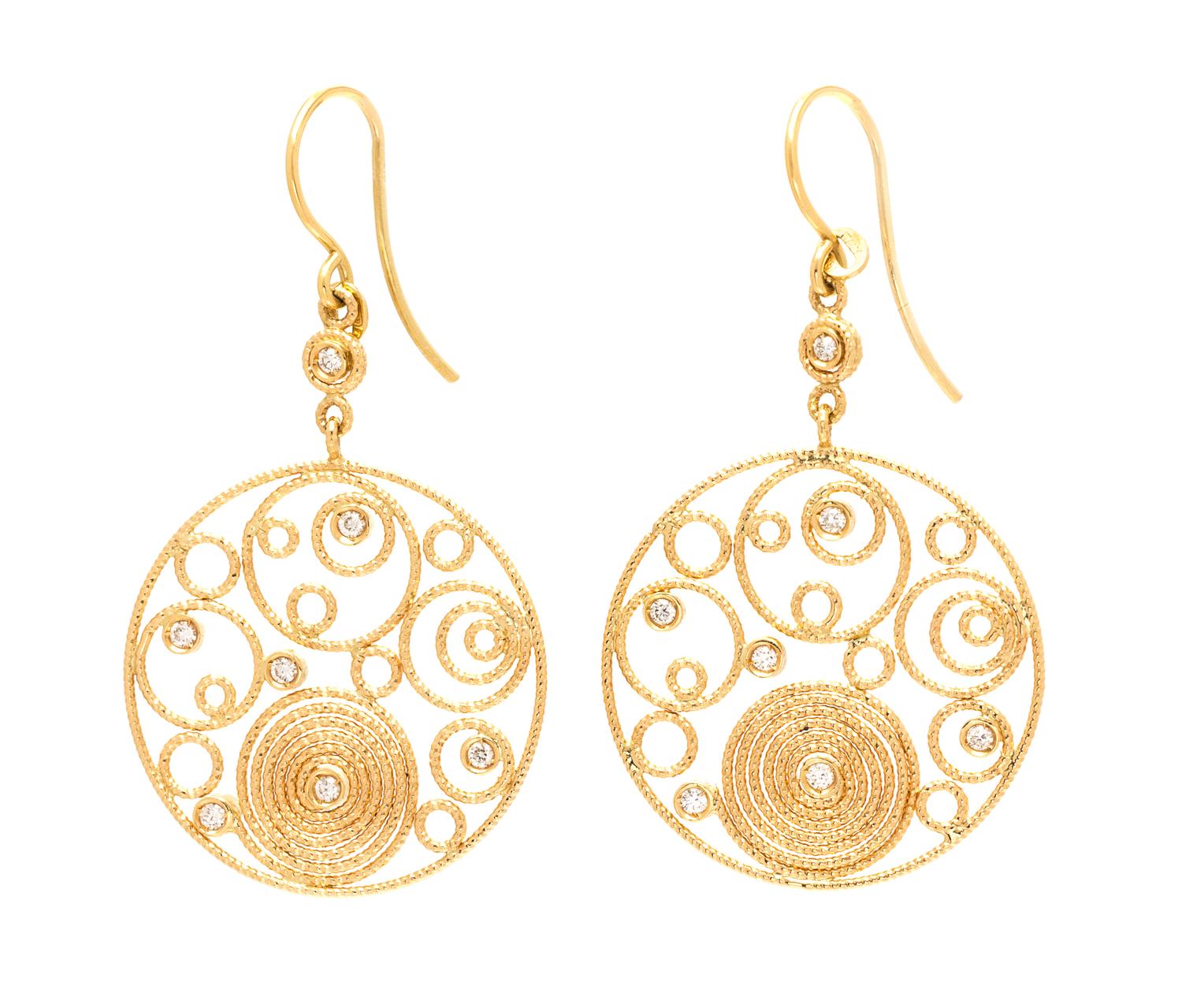 A Pair of 18 Karat Yellow Gold and Diamond "Mauresque" Earrings, Roberto Coin, 6.20 dwts.