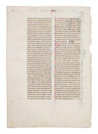 SOUTHERN FRENCH ILLUMINATOR Leaf with a historiated initial ‘P’ of Saint Paul from the Mailhac-Faber Bible, in Latin, illuminated manuscript on parchment [Southern France, late 13th–early 14th century]