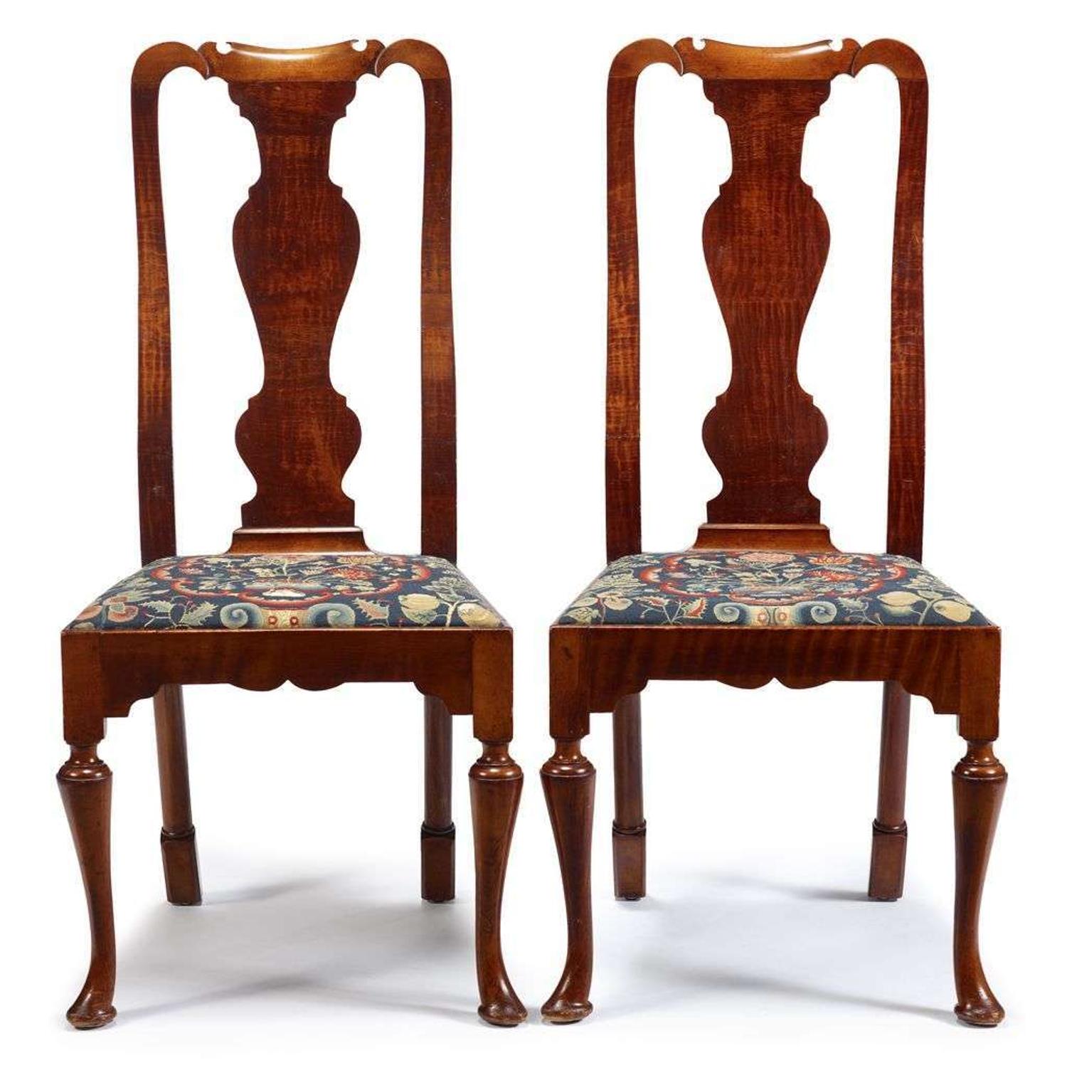 Pair of Queen Anne-style fruitwood side chairs