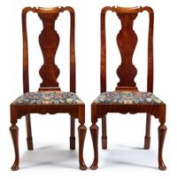 Pair of Queen Anne-style fruitwood side chairs