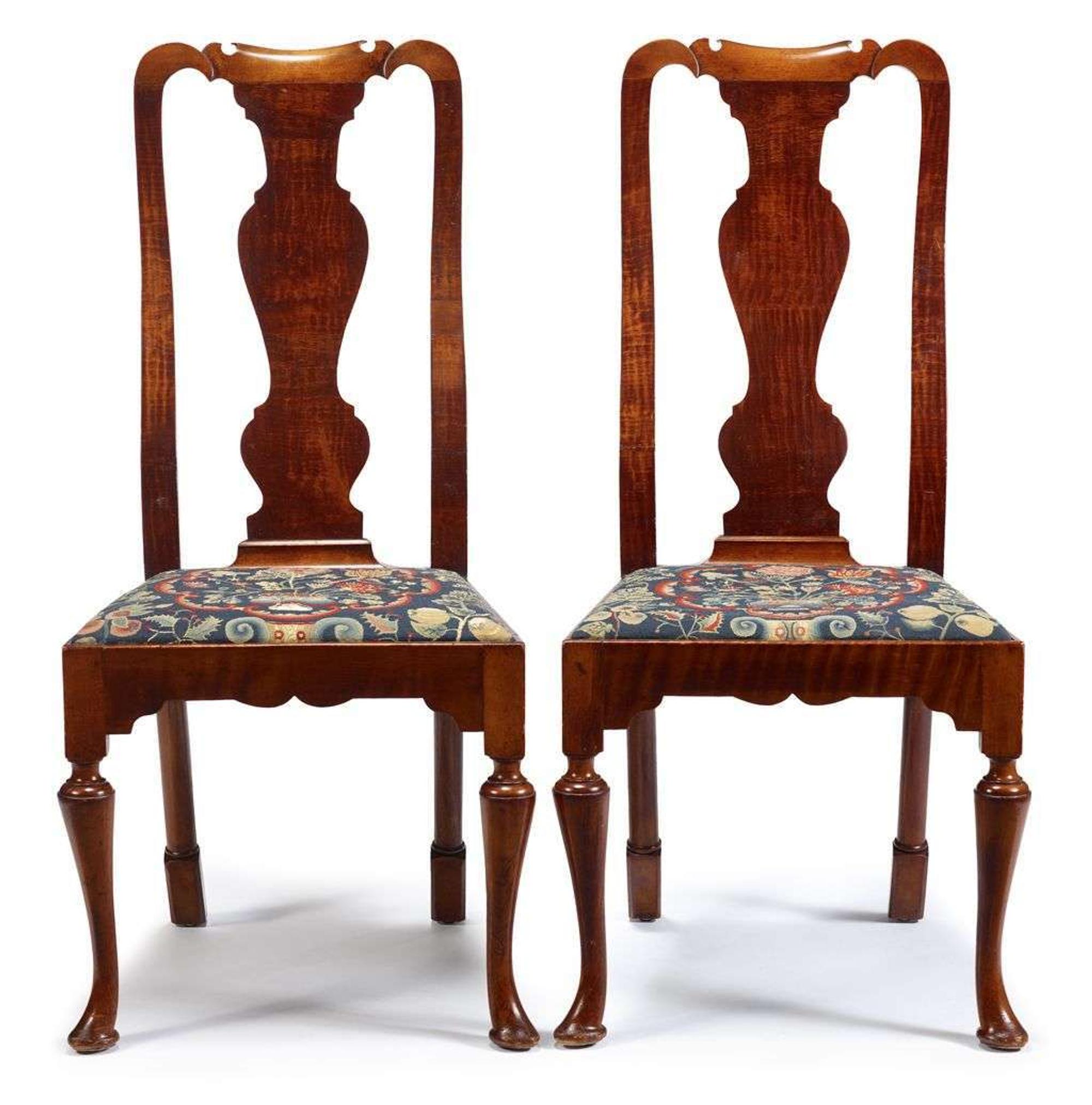 Pair of Queen Anne-style fruitwood side chairs