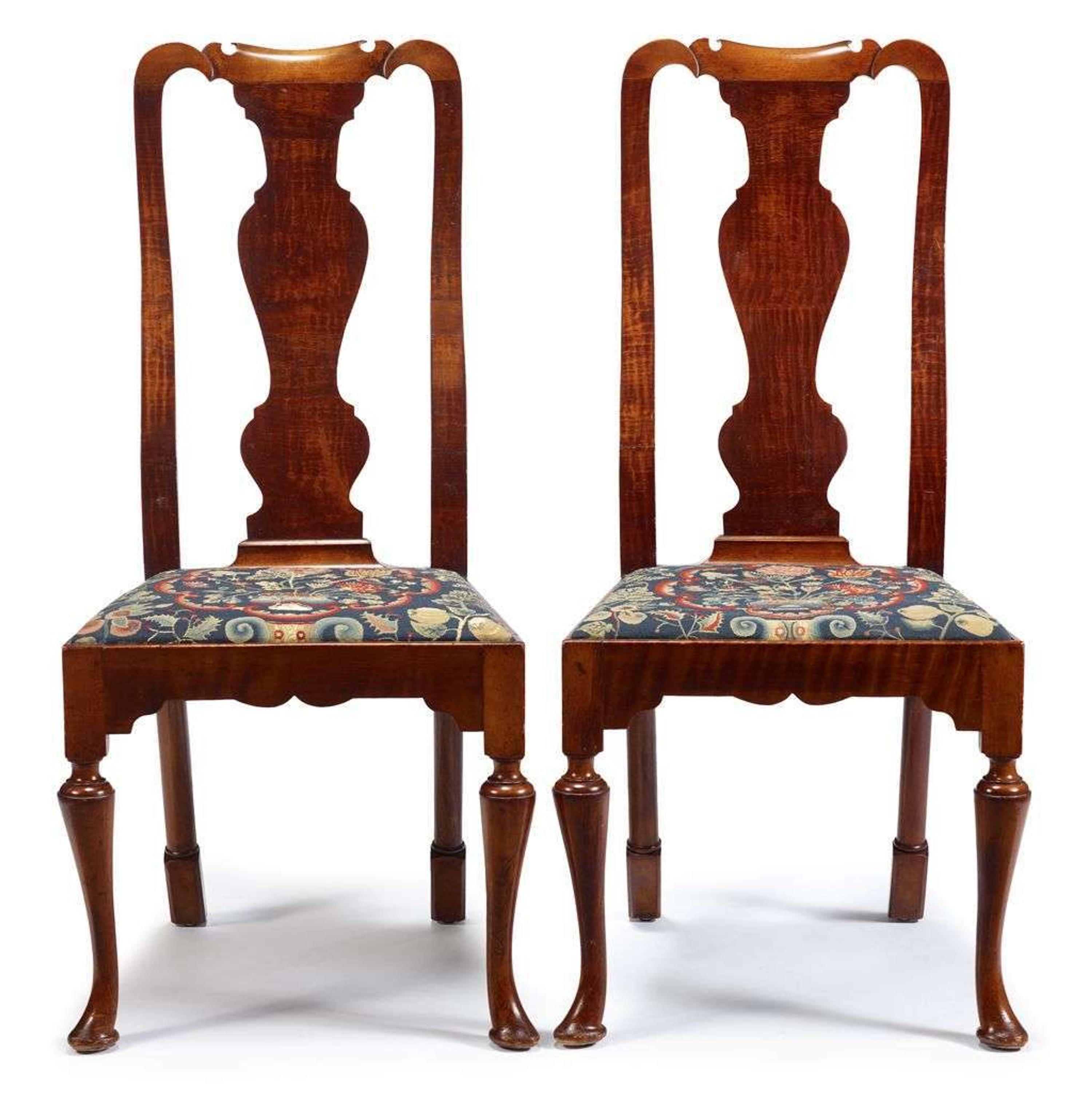 Pair of Queen Anne-style fruitwood side chairs