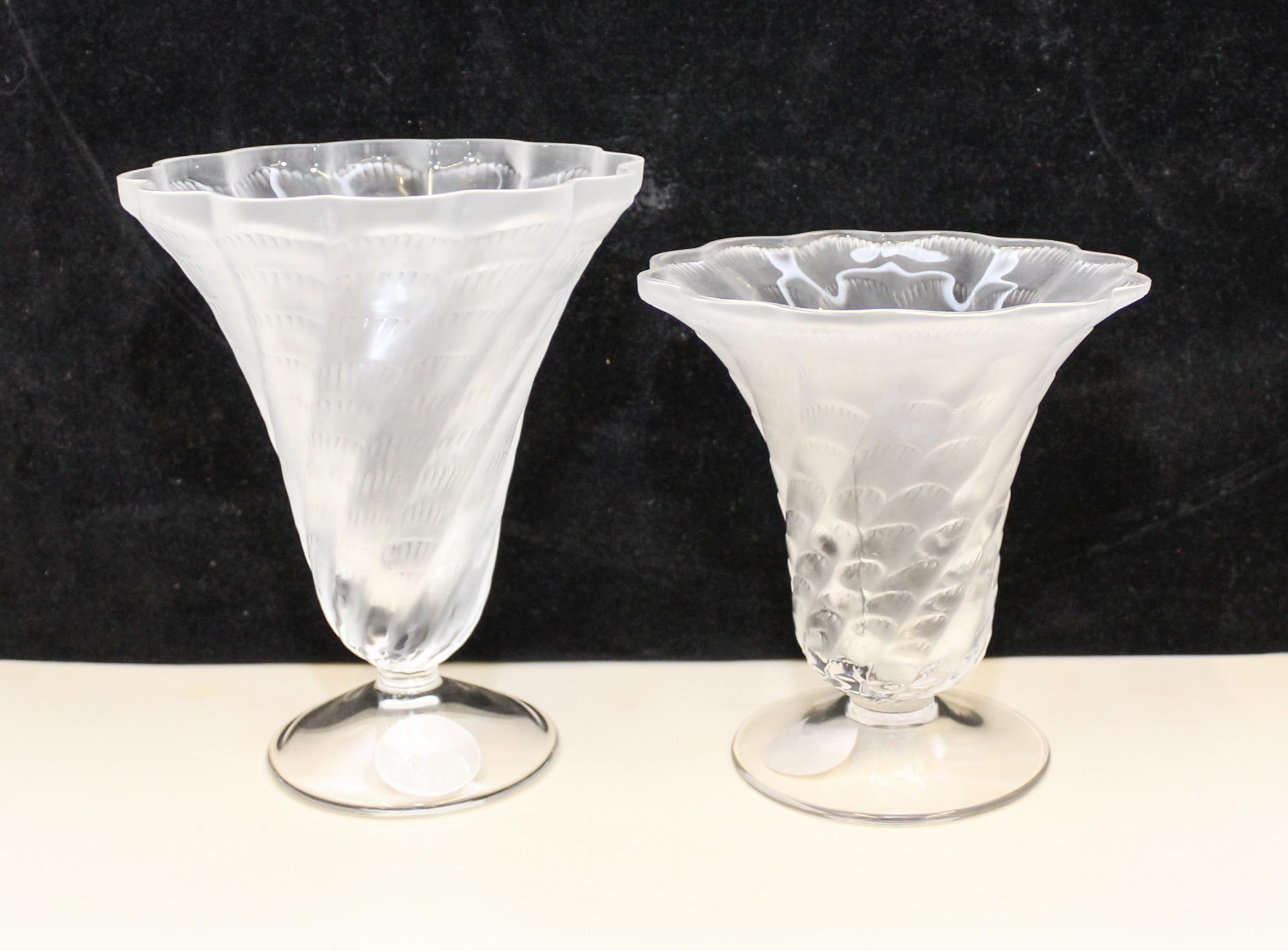 Two Lalique Frosted Glass Vases. Height of taller 6 inches.