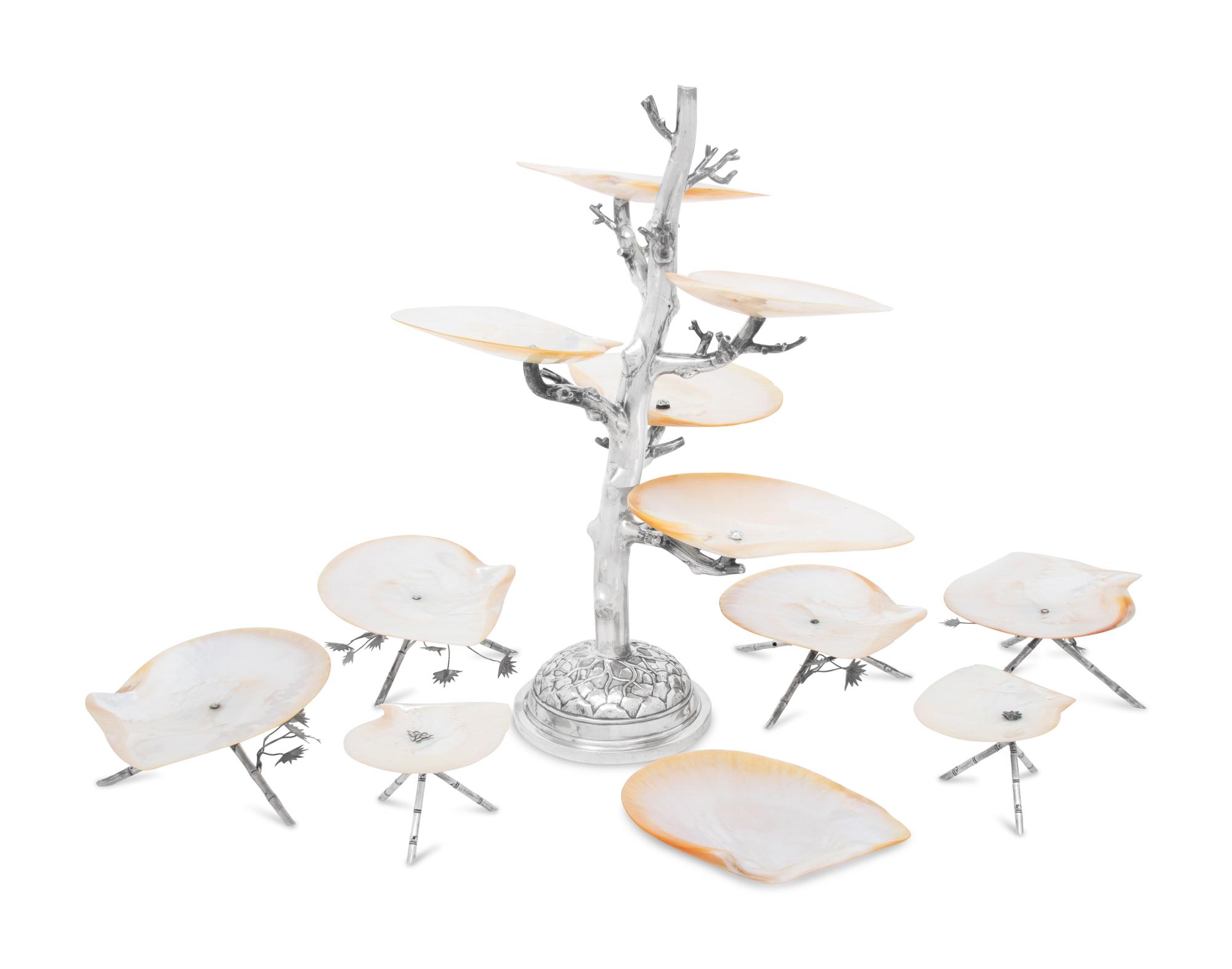 A Chinese Export Silver and Mother-of-Pearl Table Garniture