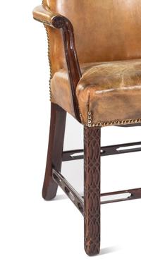 A Pair of George III Style Leather-Upholstered Mahogany Armchairs