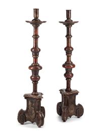 A Pair of Large Italian Baroque Painted Prickets