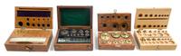 A Group of Four Balance Scale Weight Sets Width of largest case 6 inches. — VARIOUS MAKERS, LATE 19TH/EARLY 20TH CENTURY