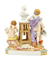 A Meissen Porcelain Figural Group of Cherubic Artists