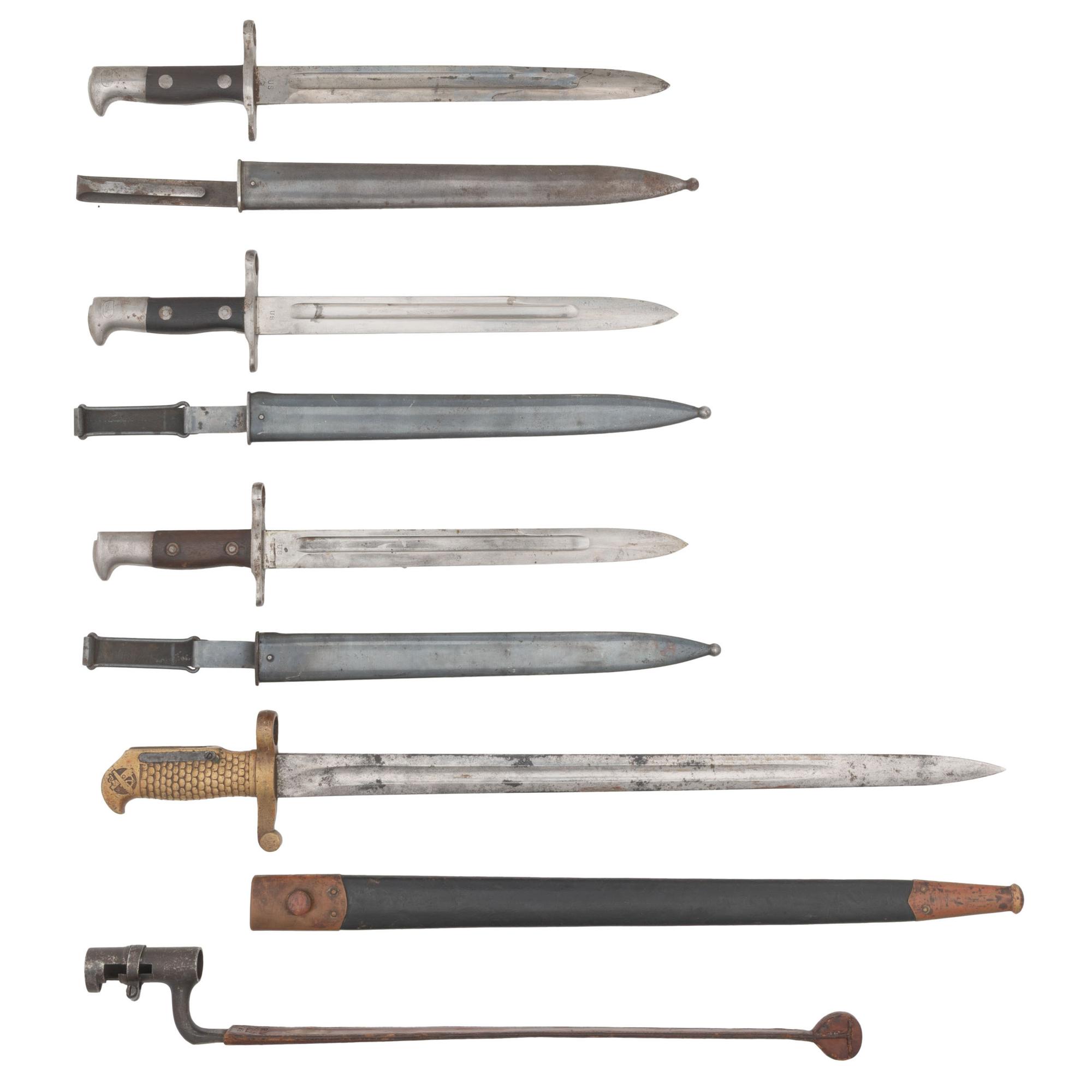 5 US Bayonets: (3) M1892 Krag, (1) M1870 Navy Rifle & (1) Type III Socketed Fencing Bayonet