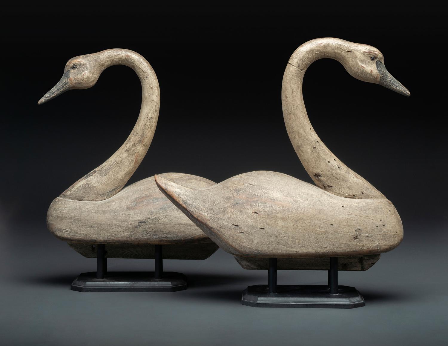 A Pair of Painted Wood Swan Decoys