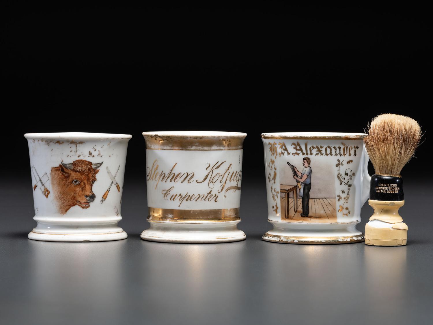 Three Tradesman's Porcelain Occupational Shaving Mugs