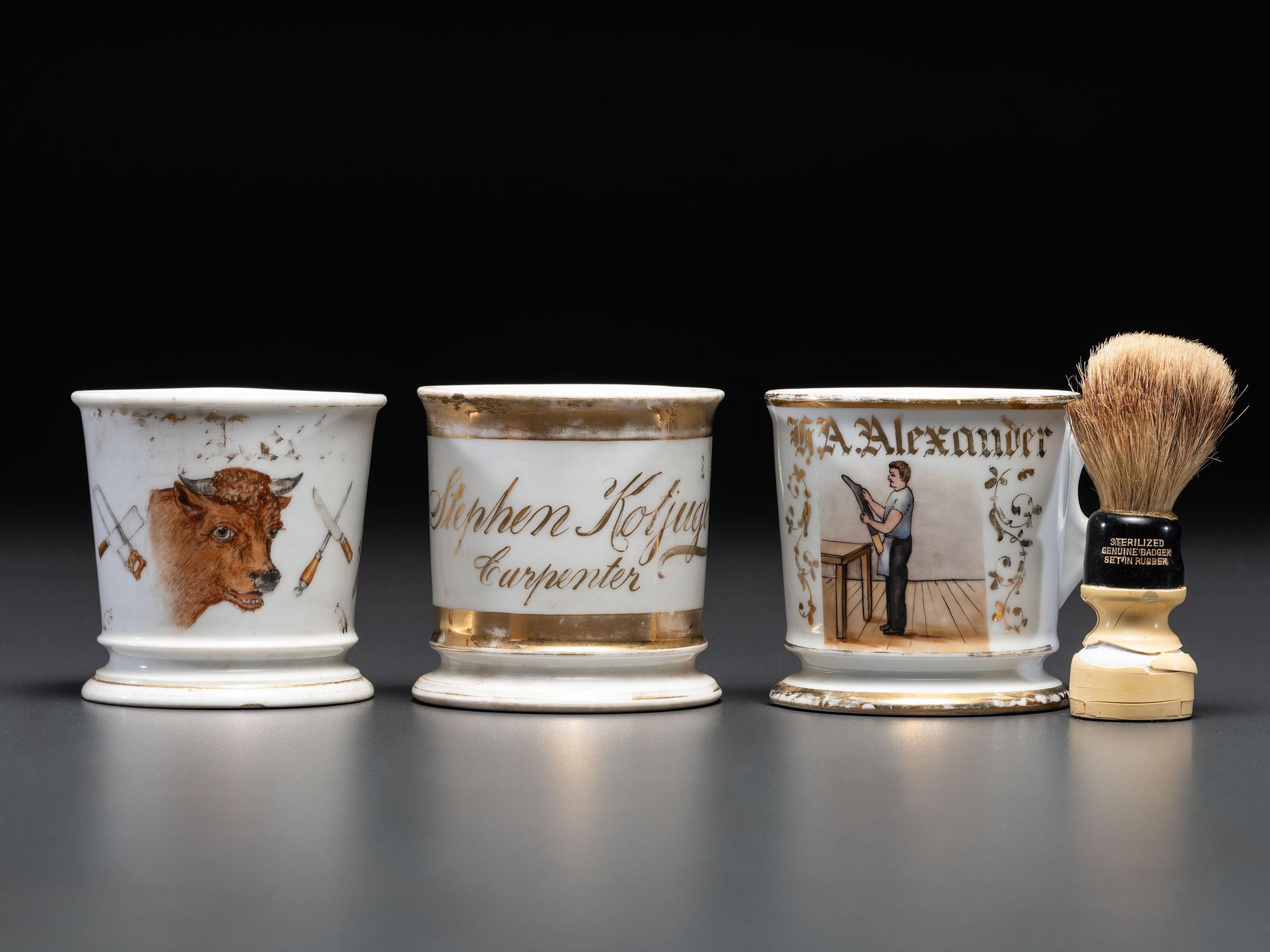 Three Tradesman's Porcelain Occupational Shaving Mugs
