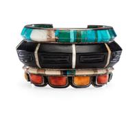 Silver Cuff Bracelet, with Mosaic Inlay on Interior and Exterior Lot is located and will ship from Denver, Colorado.