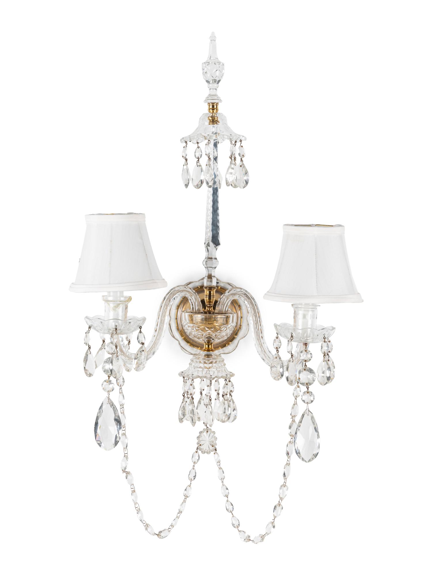 A Pair of Georgian Style Cut Glass Two-Light Sconces