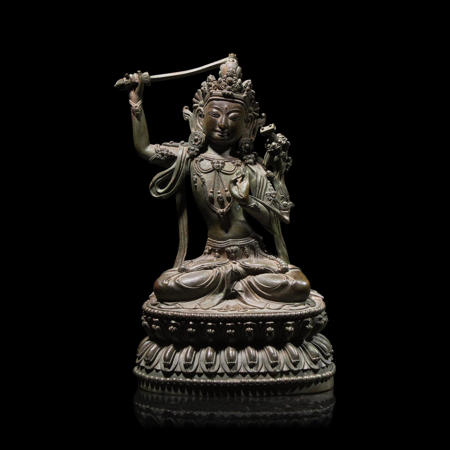 A Tibeto-Chinese Bronze Figure of Seated Manjusri 藏漢 銅文殊菩薩坐像