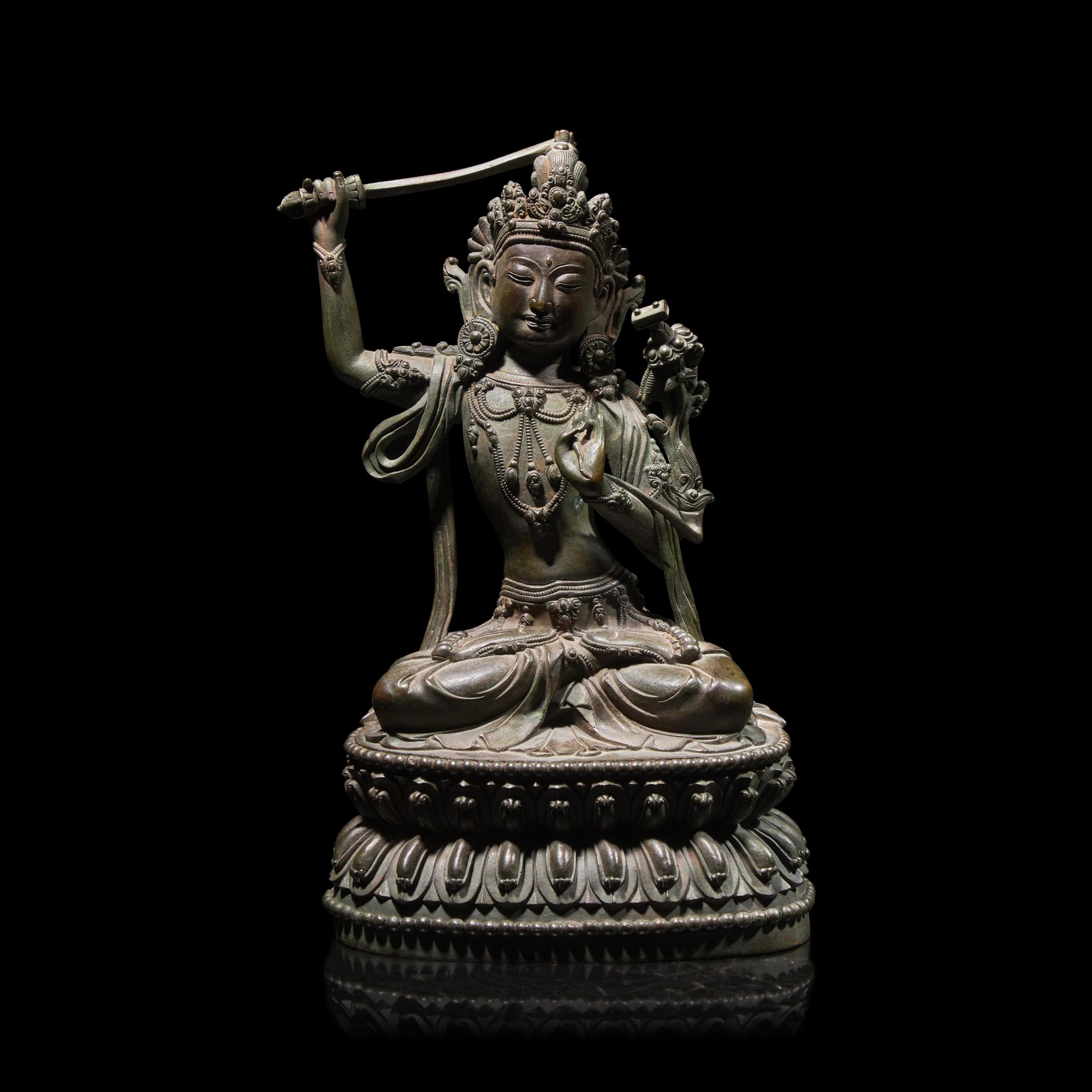 A Tibeto-Chinese Bronze Figure of Seated Manjusri 藏漢 銅文殊菩薩坐像