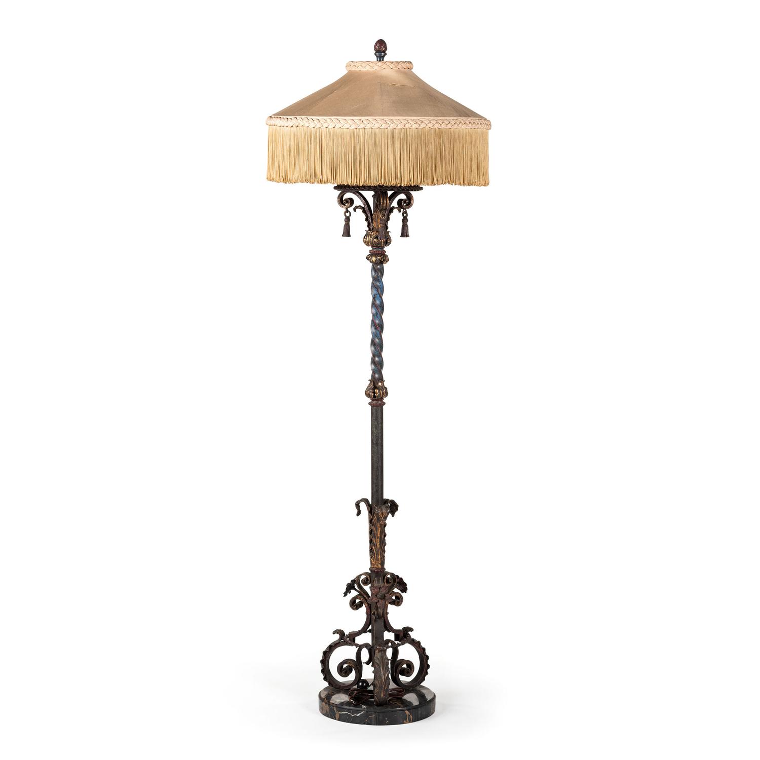 A Painted Iron and Marble Floor Lamp