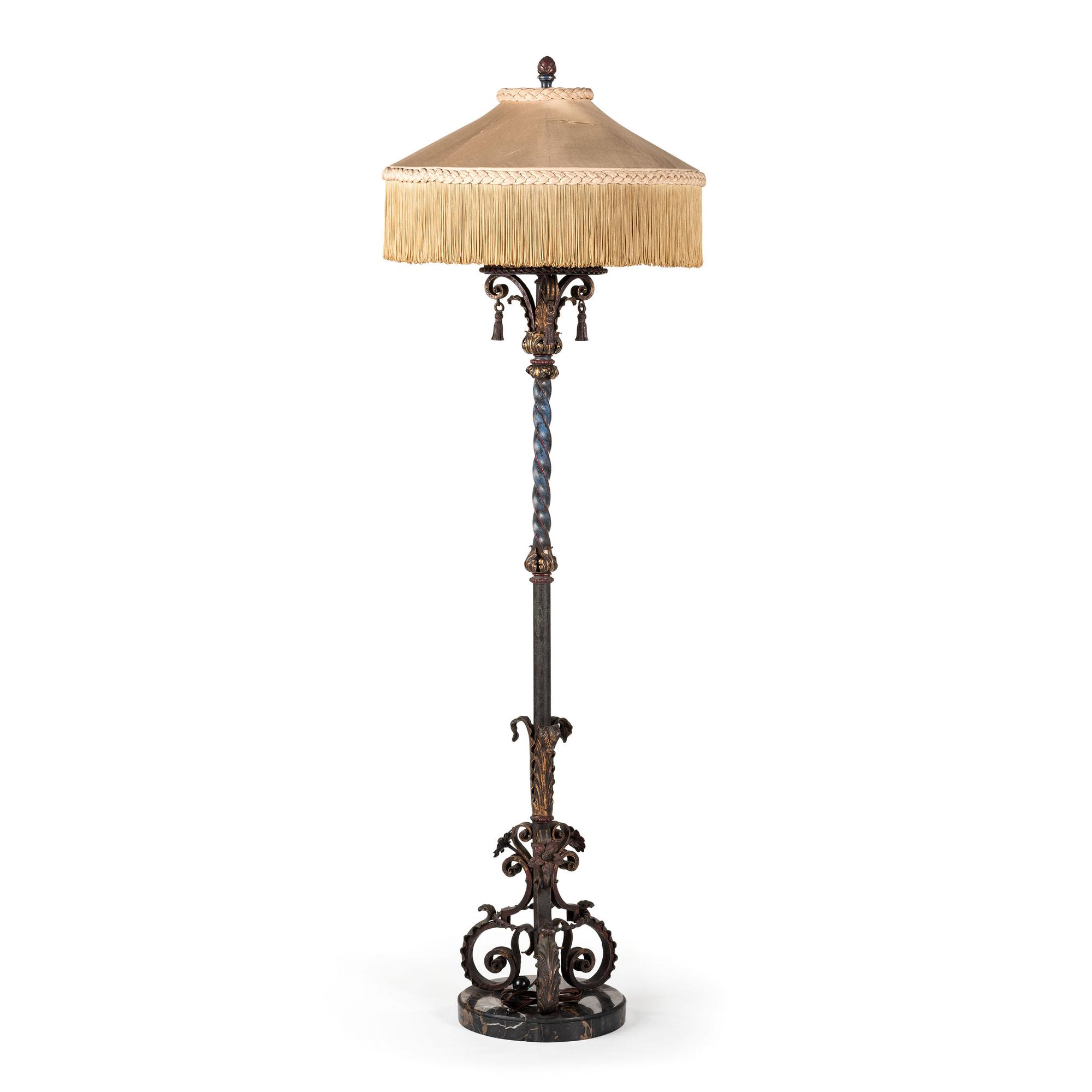 A Painted Iron and Marble Floor Lamp
