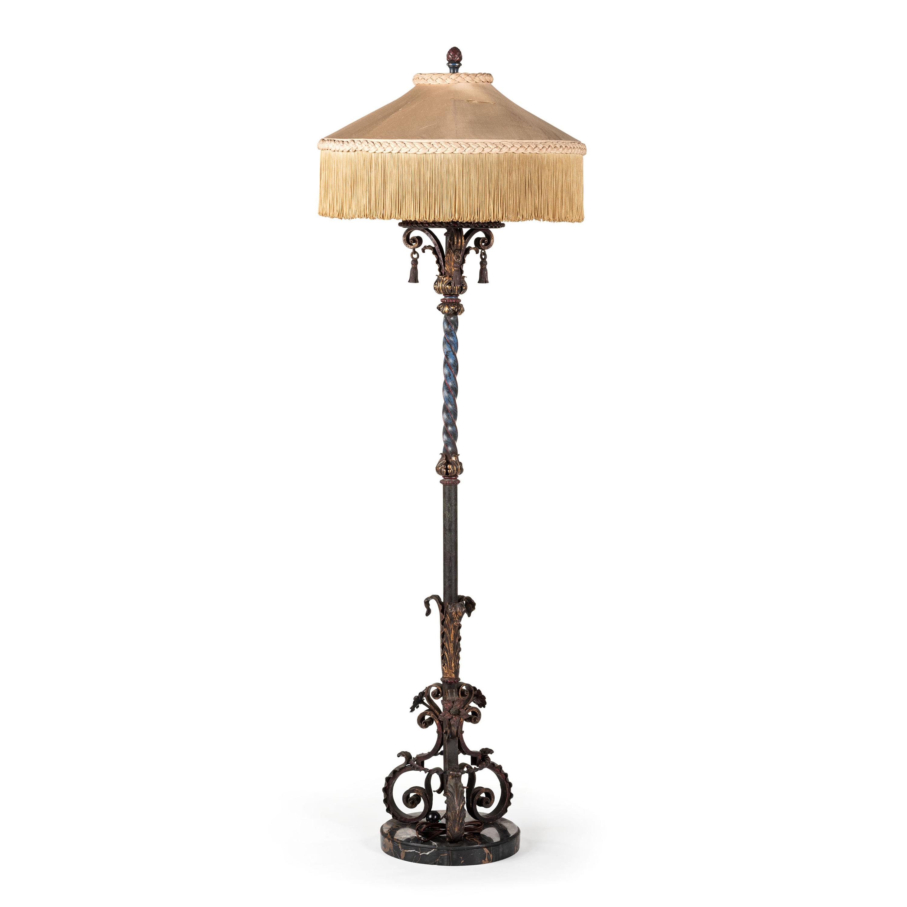 A Painted Iron and Marble Floor Lamp