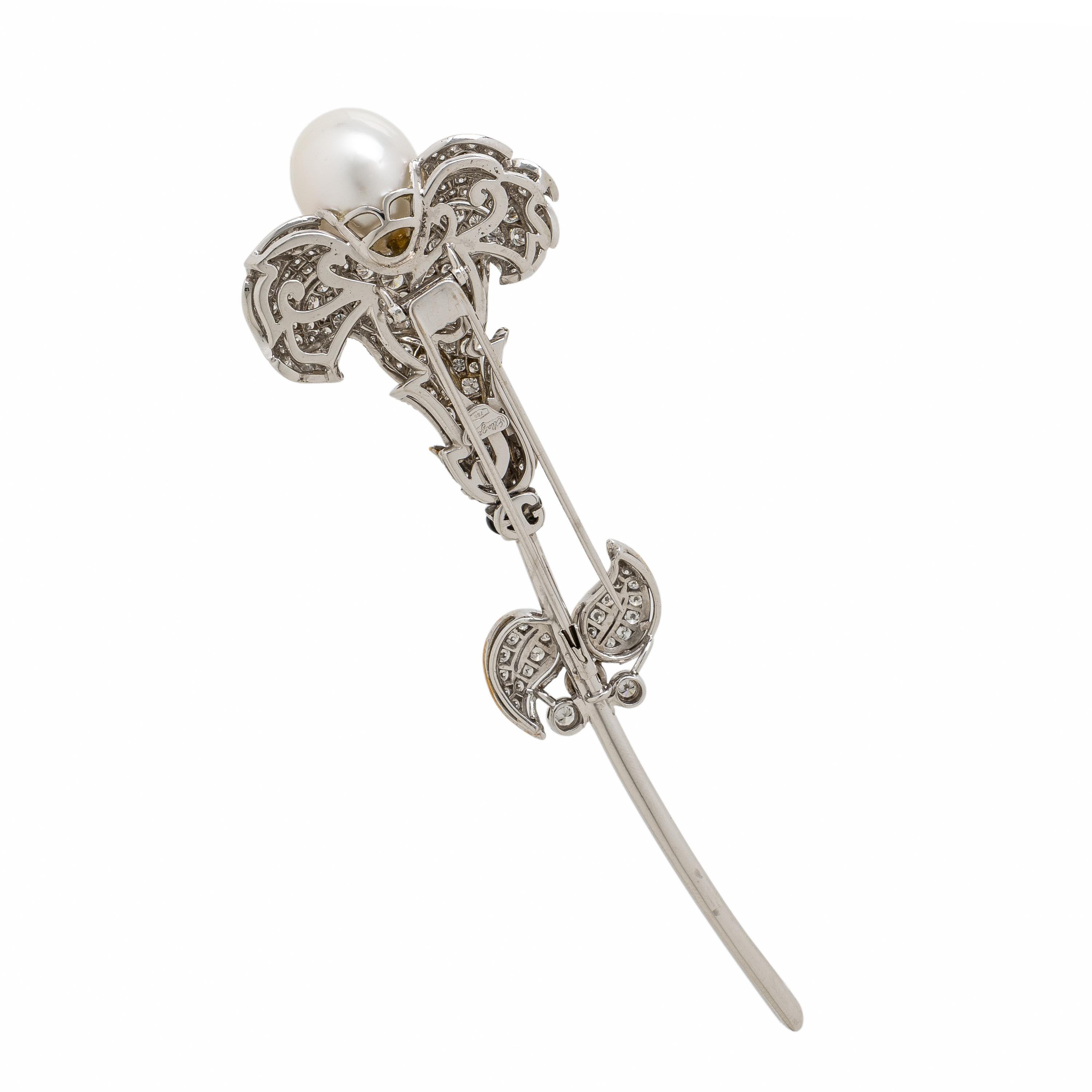 Ellagem, Diamond, Cultured Pearl, and Bicolor Gold Flower Brooch