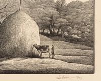 A group of six American prints (Emile Gruppe, Country Scene with Houses ; Nathan Margolies, Cornhuskers ; Leo Meissner, Jeter Spivey's Place ; Darwin Musselman, Going Home ; Thomas Nason, Haystacks ; Julius Tanzer, New England Yard )