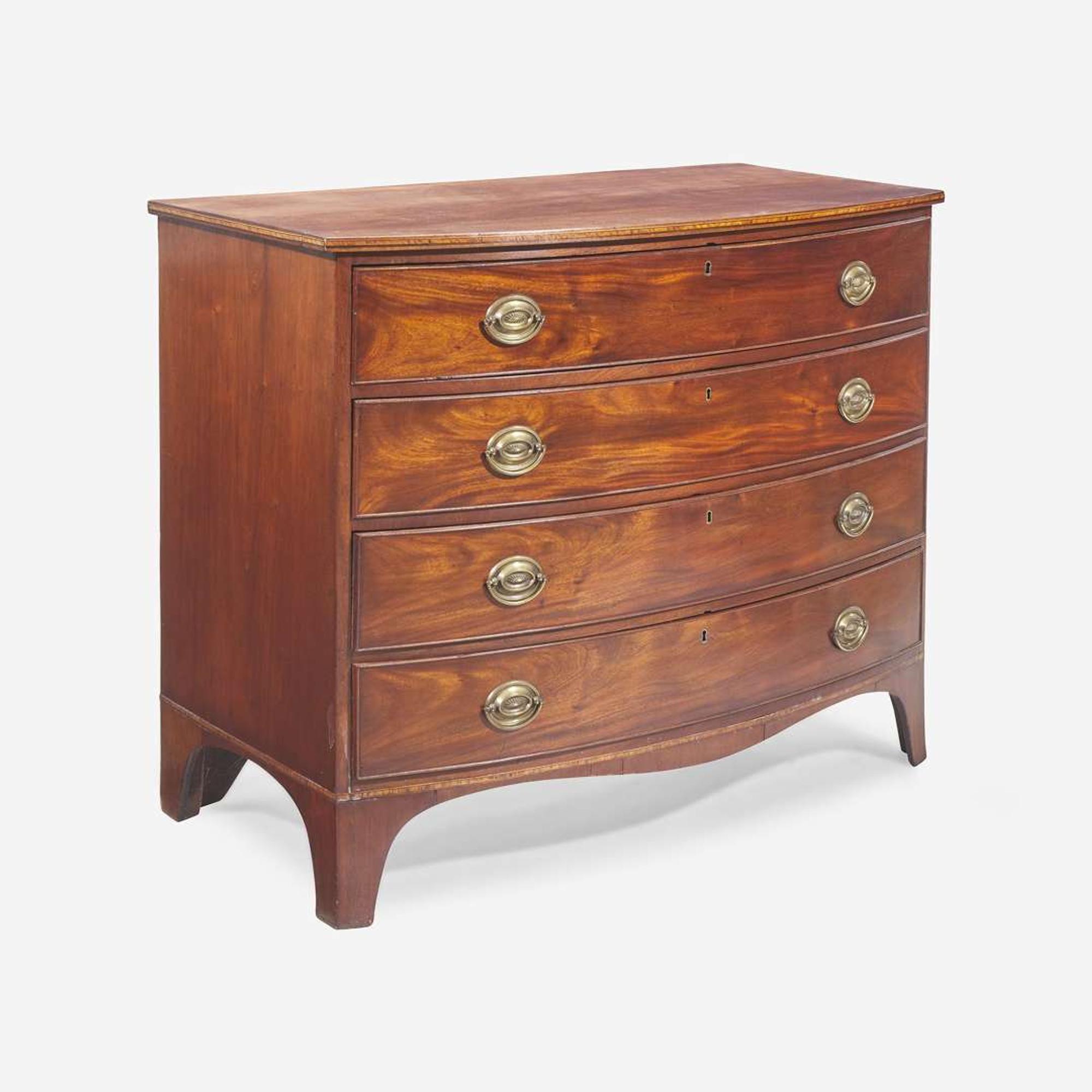 A Federal inlaid mahogany bowfront chest of drawers circa 1800