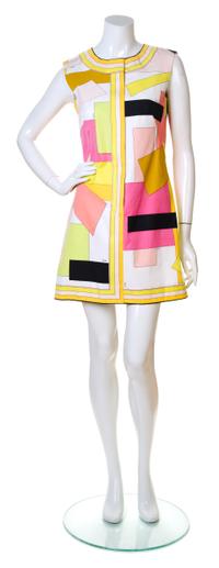 An Emilio Pucci Multicolor Geometric Print Cotton Shift, Size: 10.