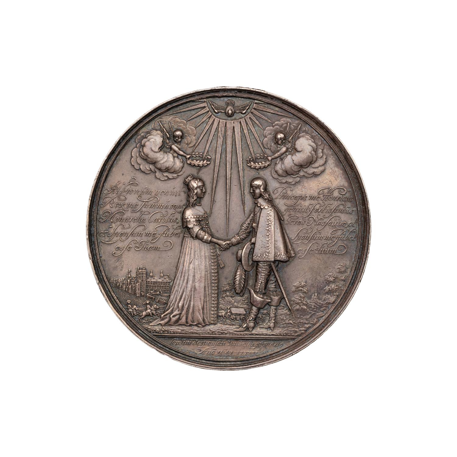 [EXONUMIA] An 1641 English Silver Medallion by Johann Blum (1599-c.1662) Commemorating the Marriage of Princess Mary to William II of Orange (102.6 g, 72mm)