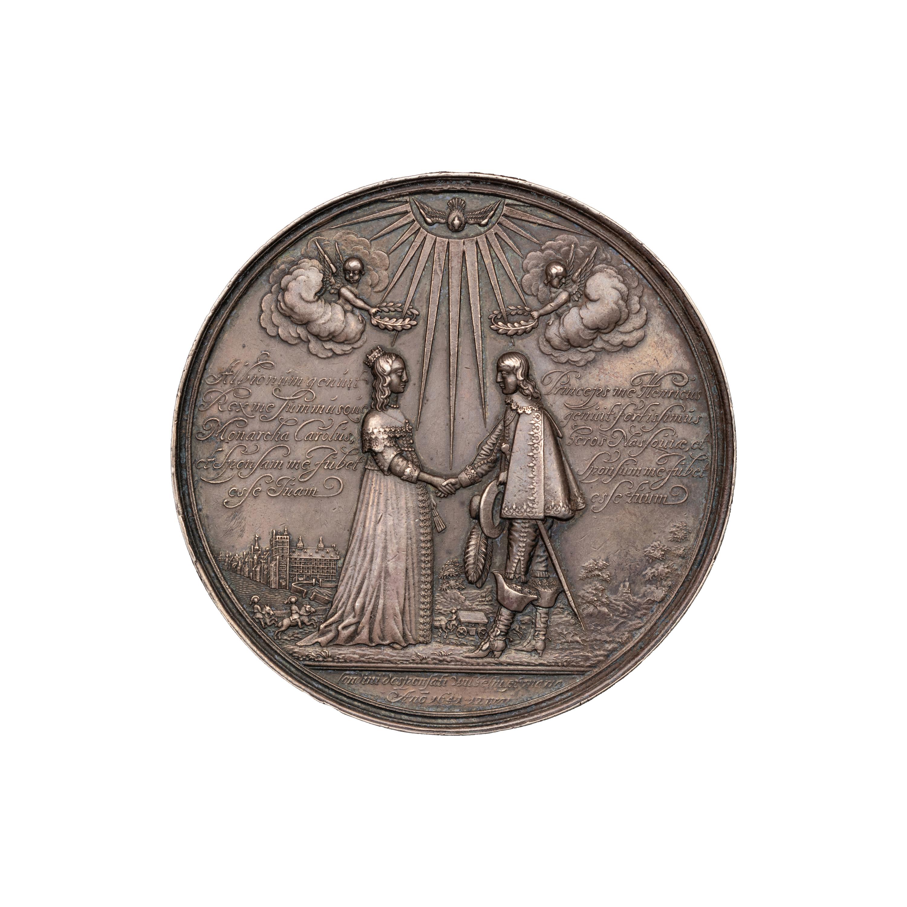 [EXONUMIA] An 1641 English Silver Medallion by Johann Blum (1599-c.1662) Commemorating the Marriage of Princess Mary to William II of Orange (102.6 g, 72mm)
