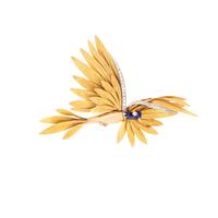FRENCH, YELLOW GOLD, PLATINUM, DIAMOND AND ENAMEL BIRD BROOCH