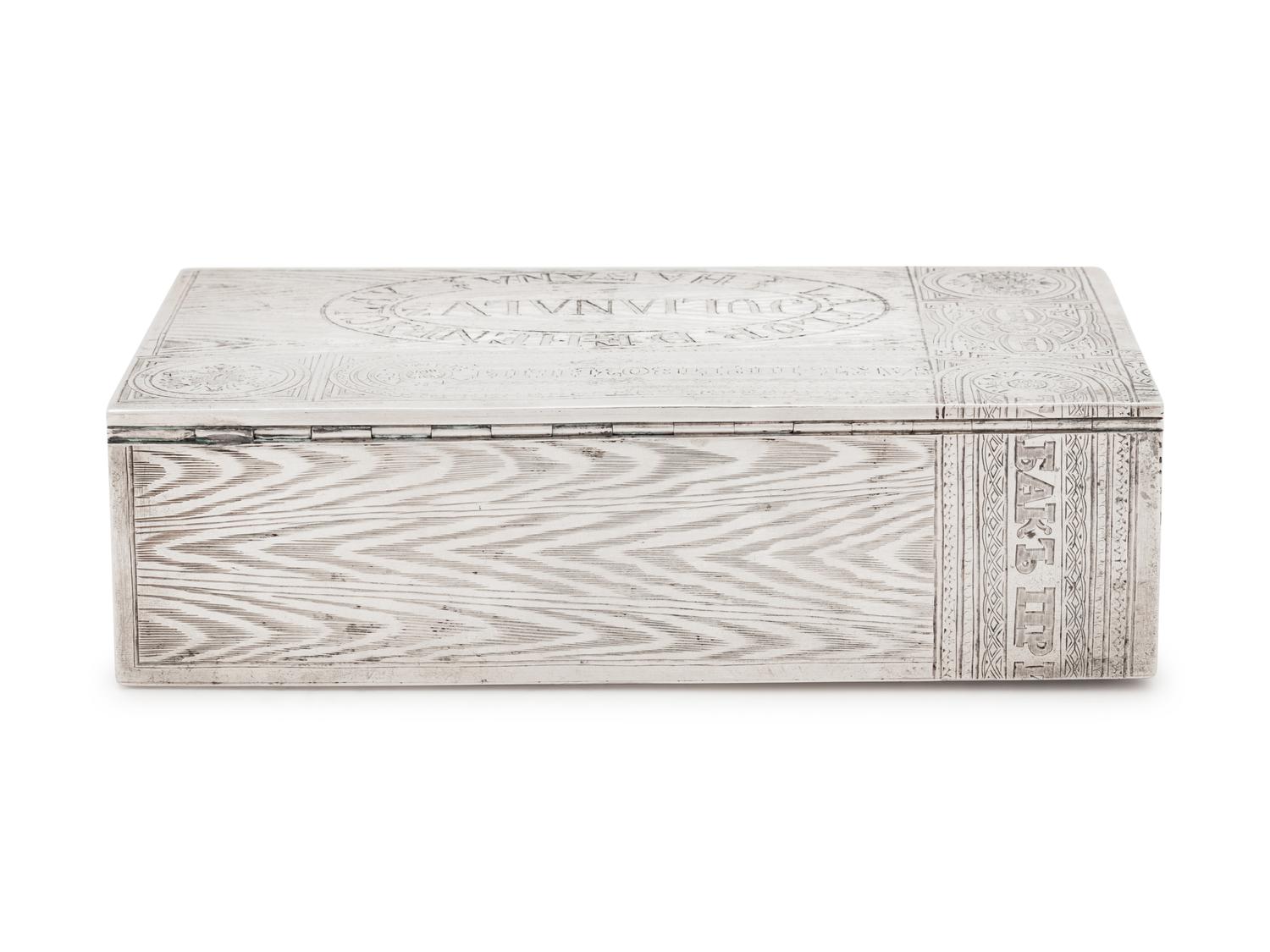 A Russian Silver Trompe l'Oeil Cigar Box