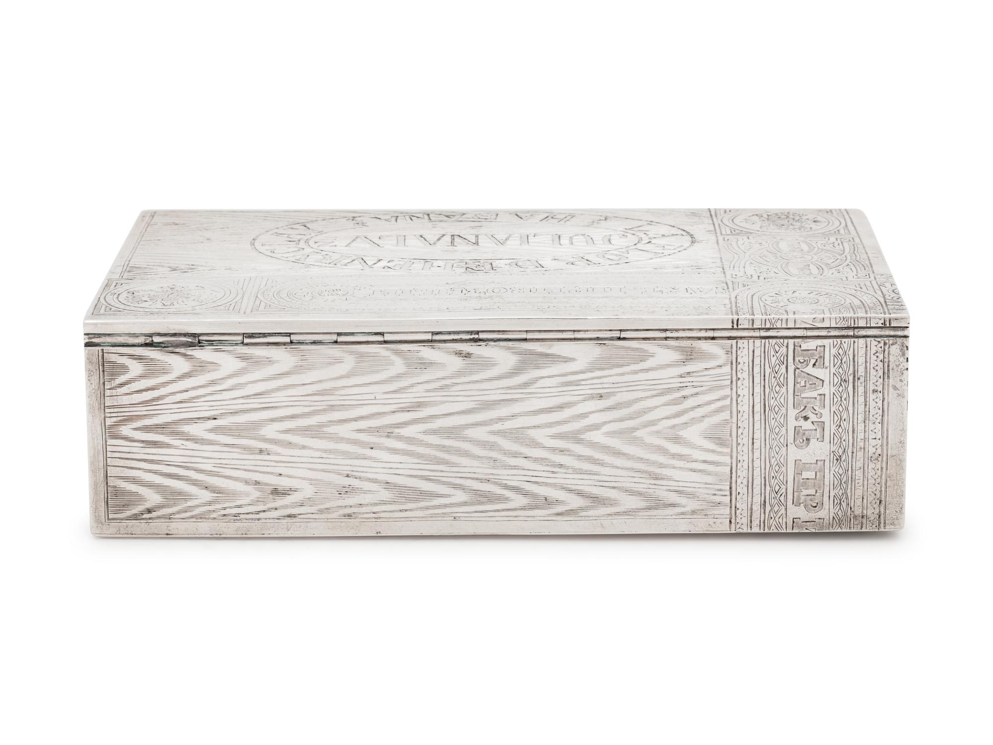 A Russian Silver Trompe l'Oeil Cigar Box