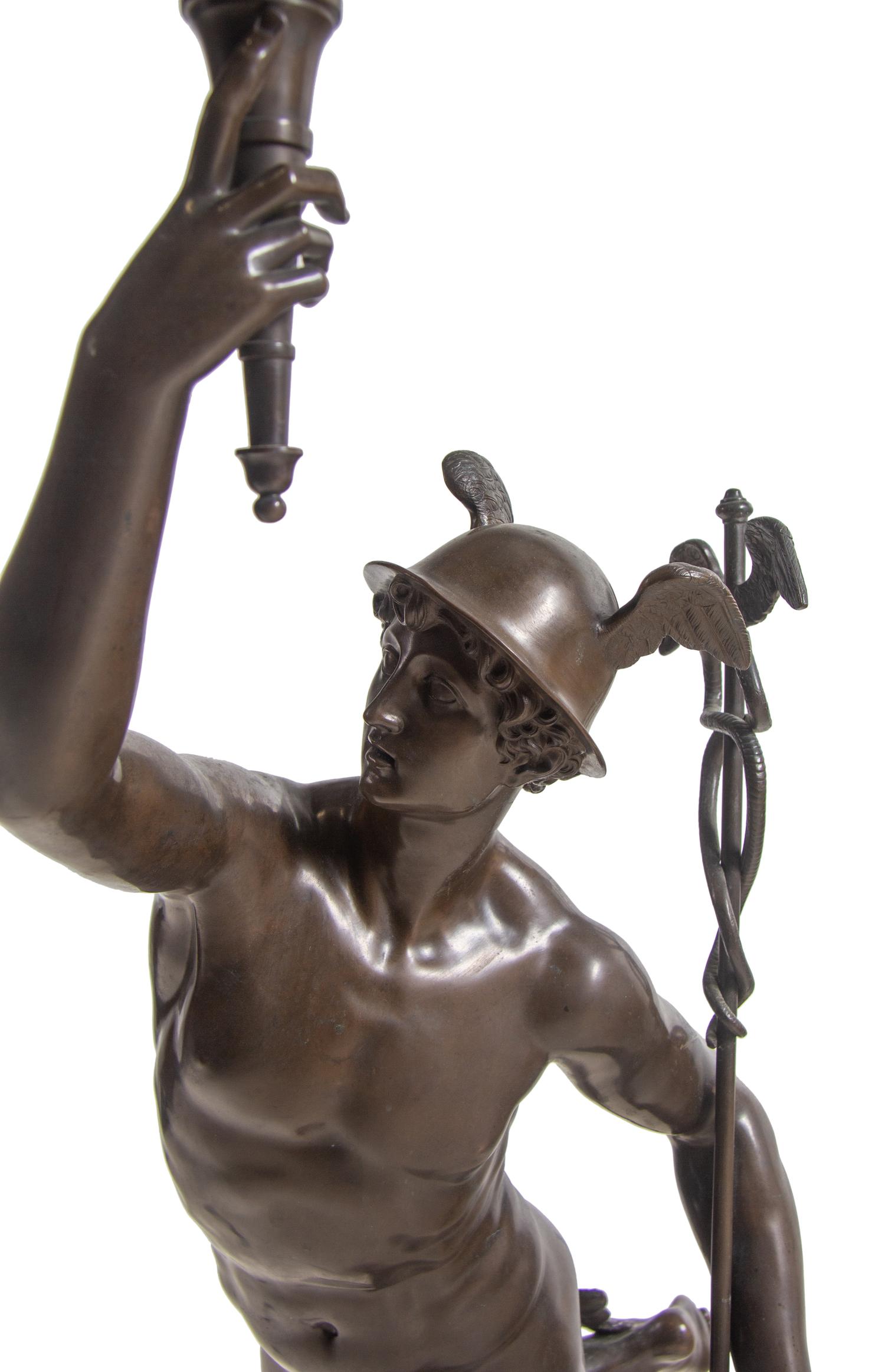 A Continental Bronze Newel Post Lamp
