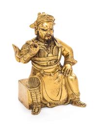 A Small Gilt Bronze Figure of Guandi Height 4 1/2 inches. — 18TH CENTURY