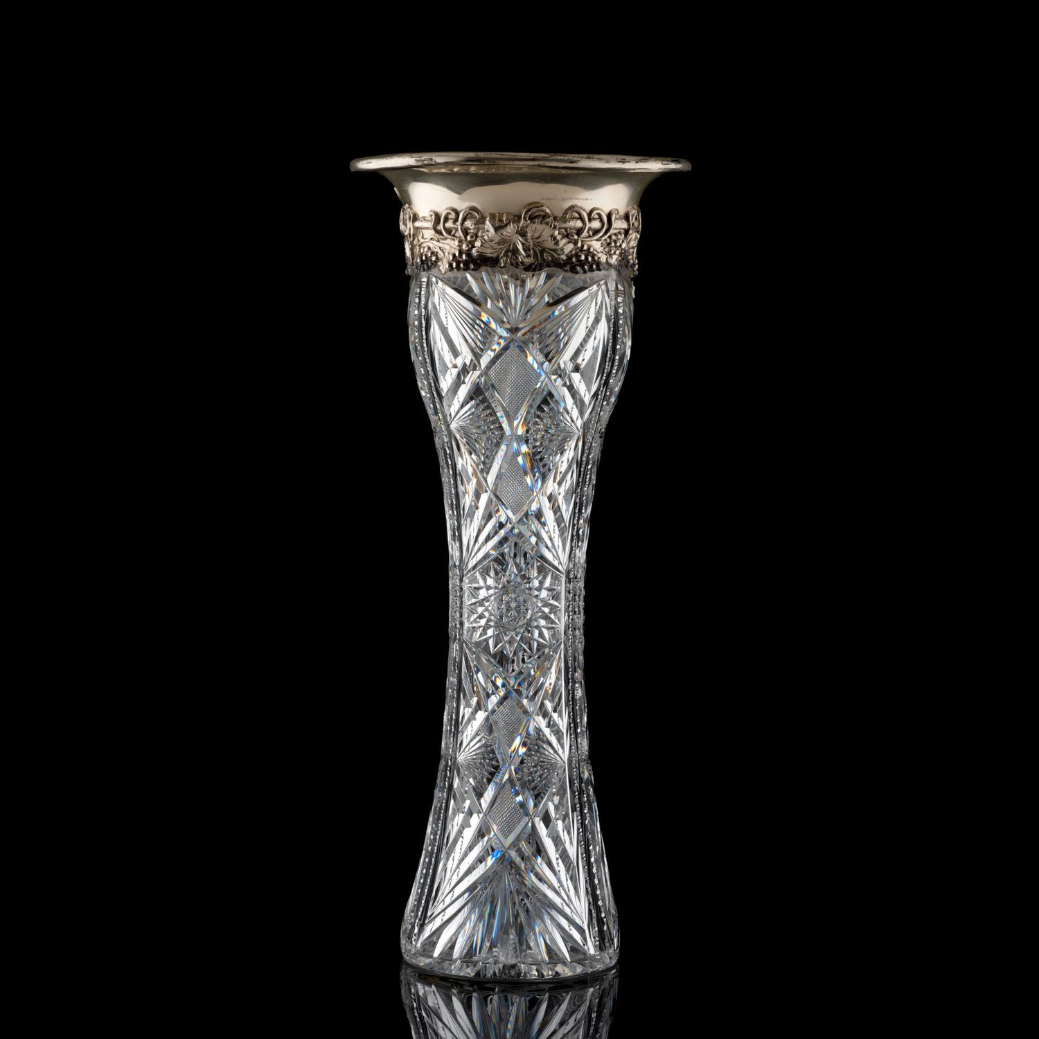 A Brilliant-Period Cut Glass Vase with an American Silver Mount