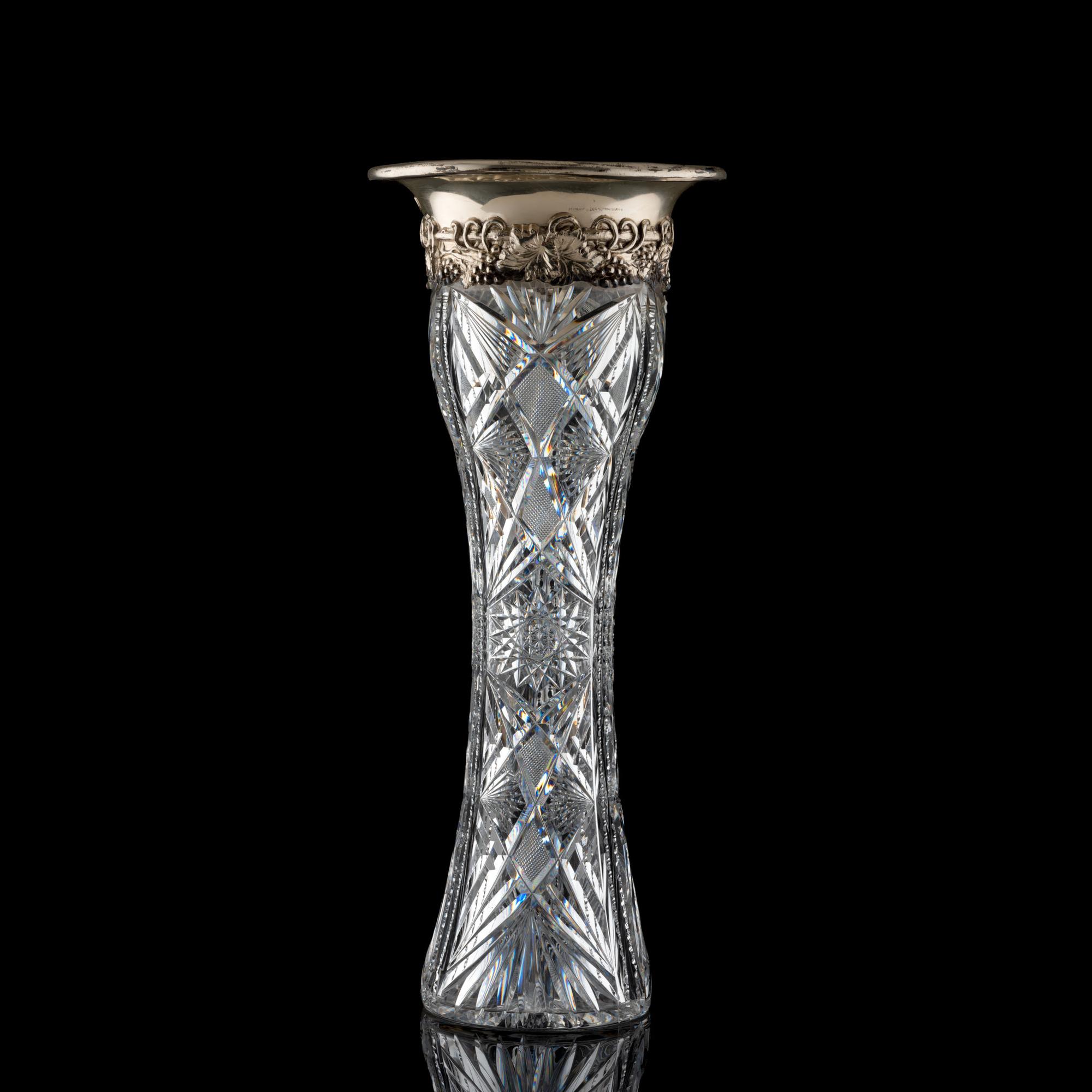 A Brilliant-Period Cut Glass Vase with an American Silver Mount