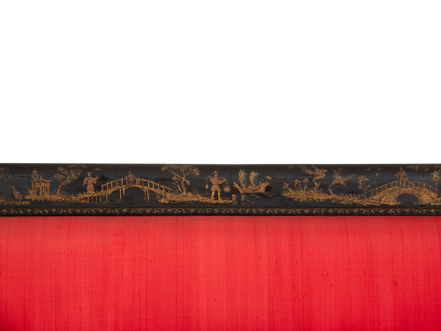 An American Victorian Black and Gilt Chinoiserie Settee