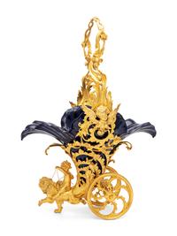 An Italian Gilt Bronze and Cobalt Glazed Ceramic Centerpiece