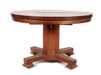 An Arts & Crafts Oak Round Extension Table Height 30 1/2 x diameter 48 inches.