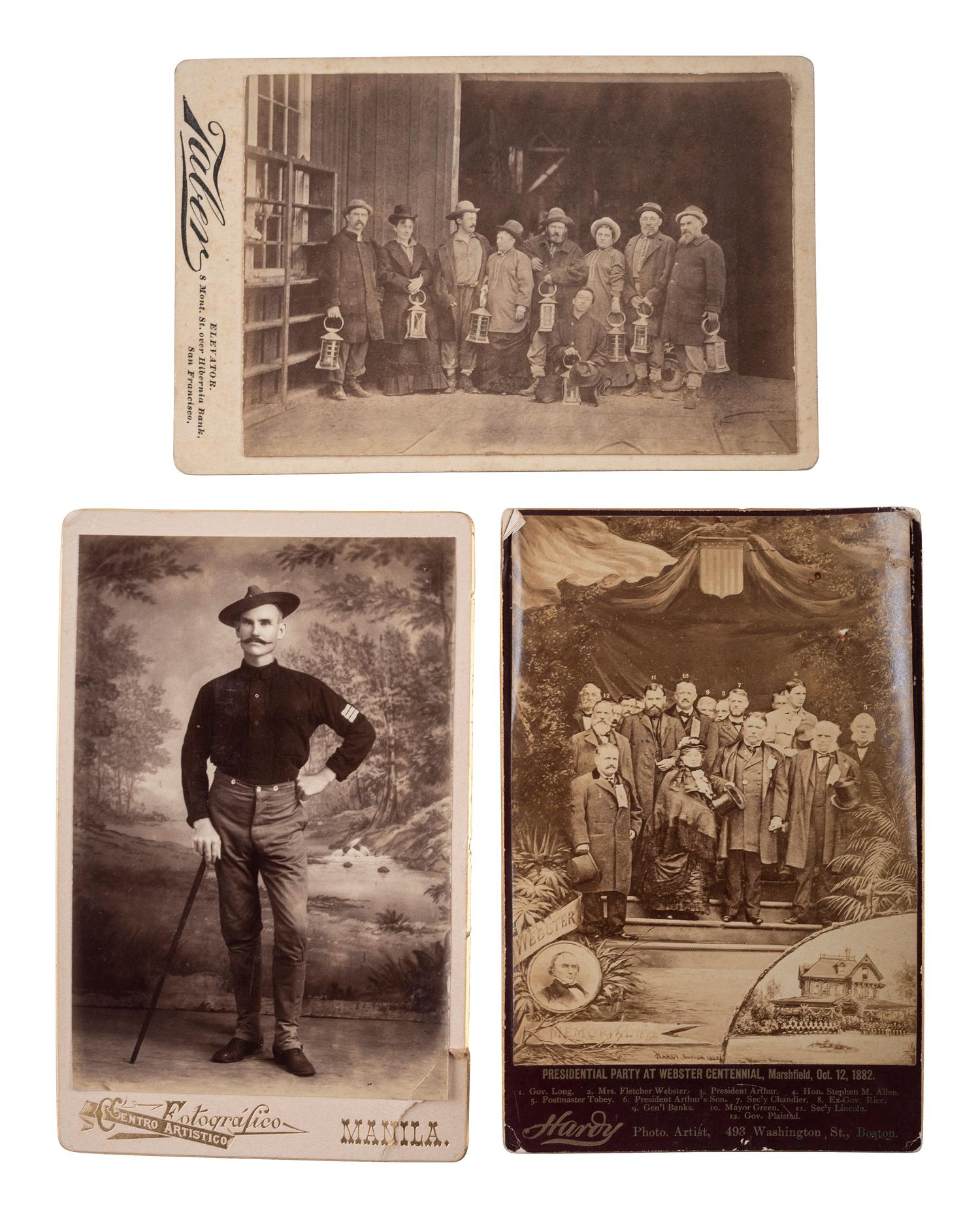 A collection of 31 cabinet cards featuring 19th century military and political subjects, including: