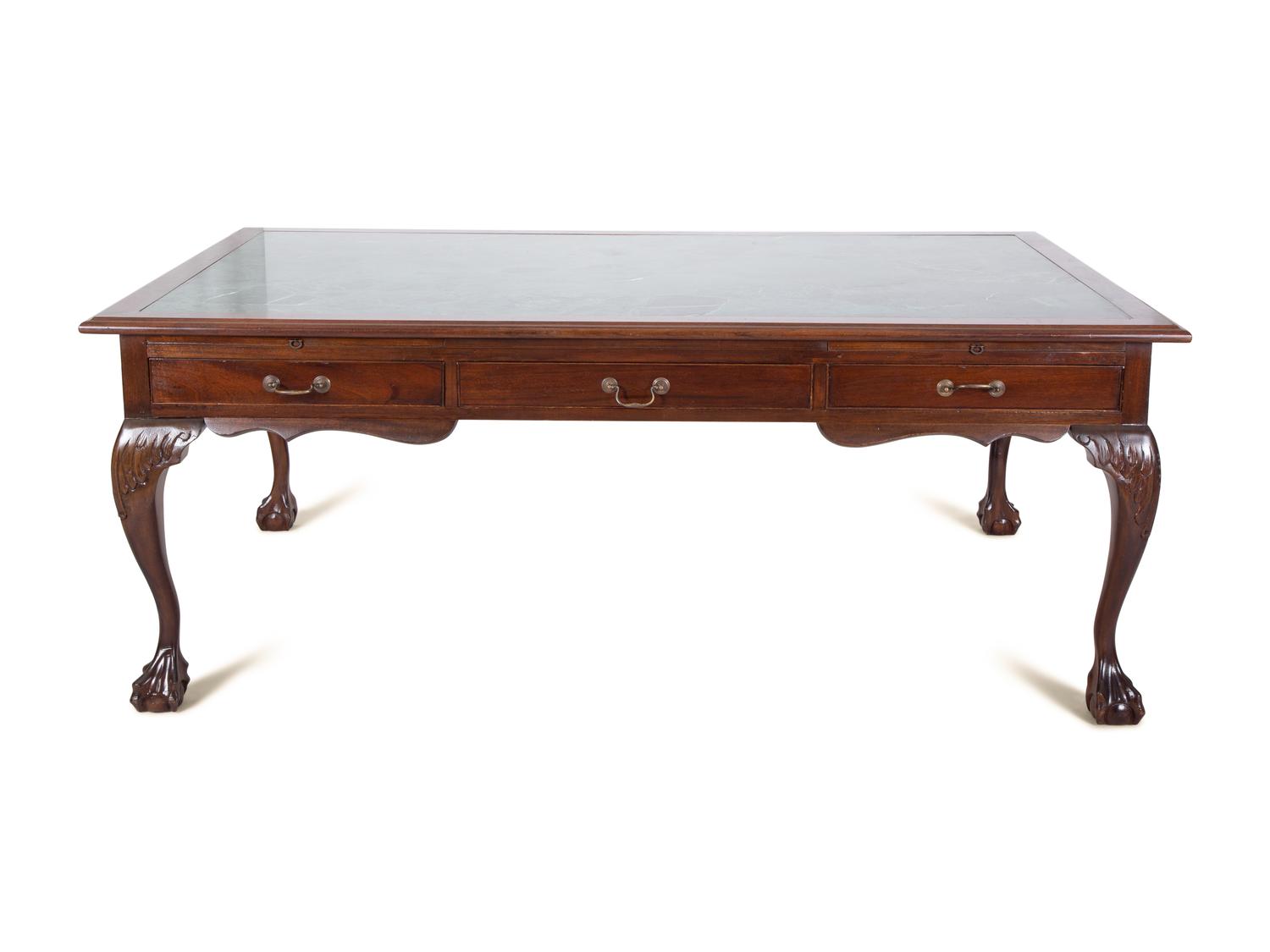 A Georgian Style Mahogany Partner's Desk with Inset Marble Top