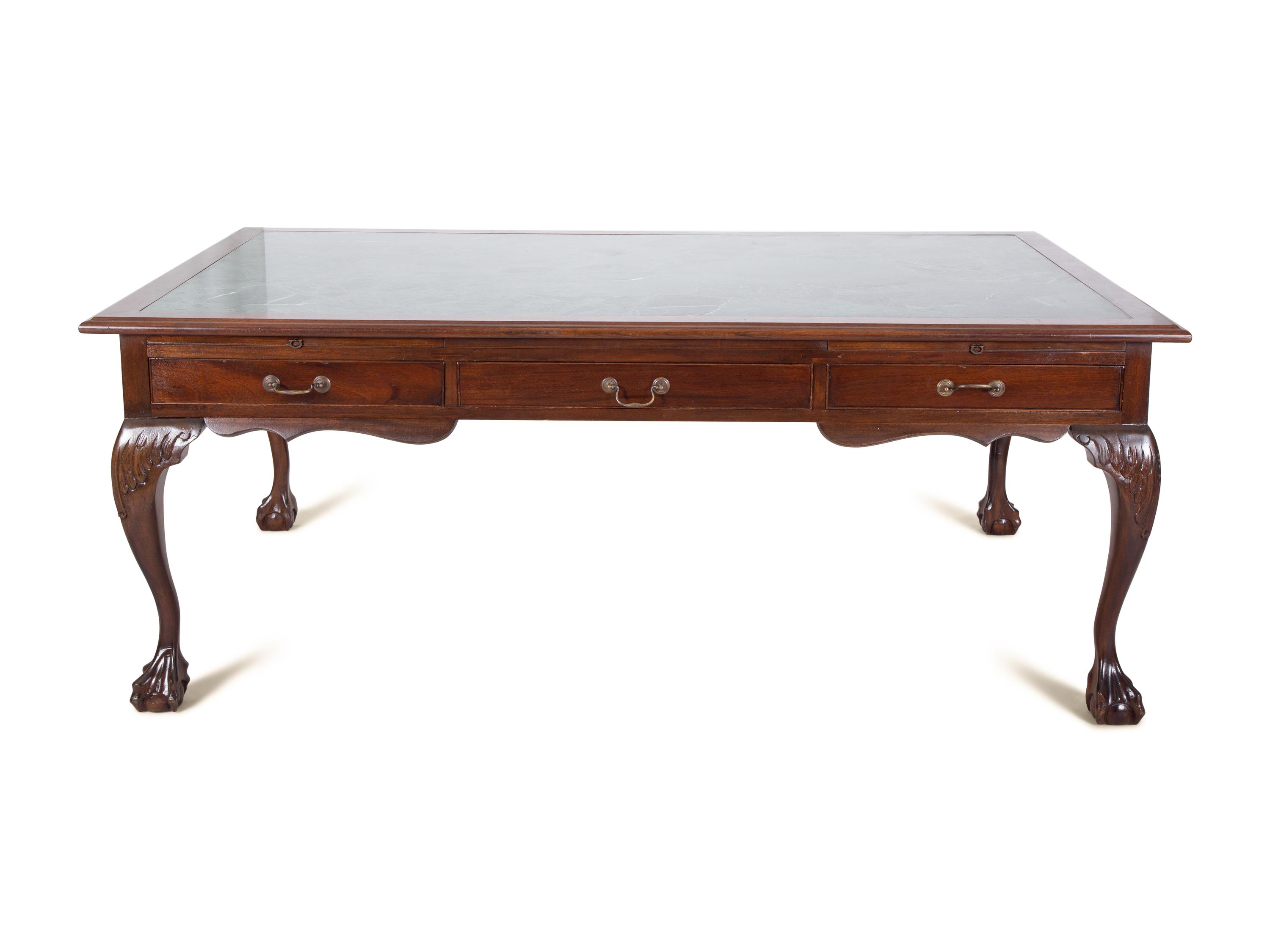 A Georgian Style Mahogany Partner's Desk with Inset Marble Top