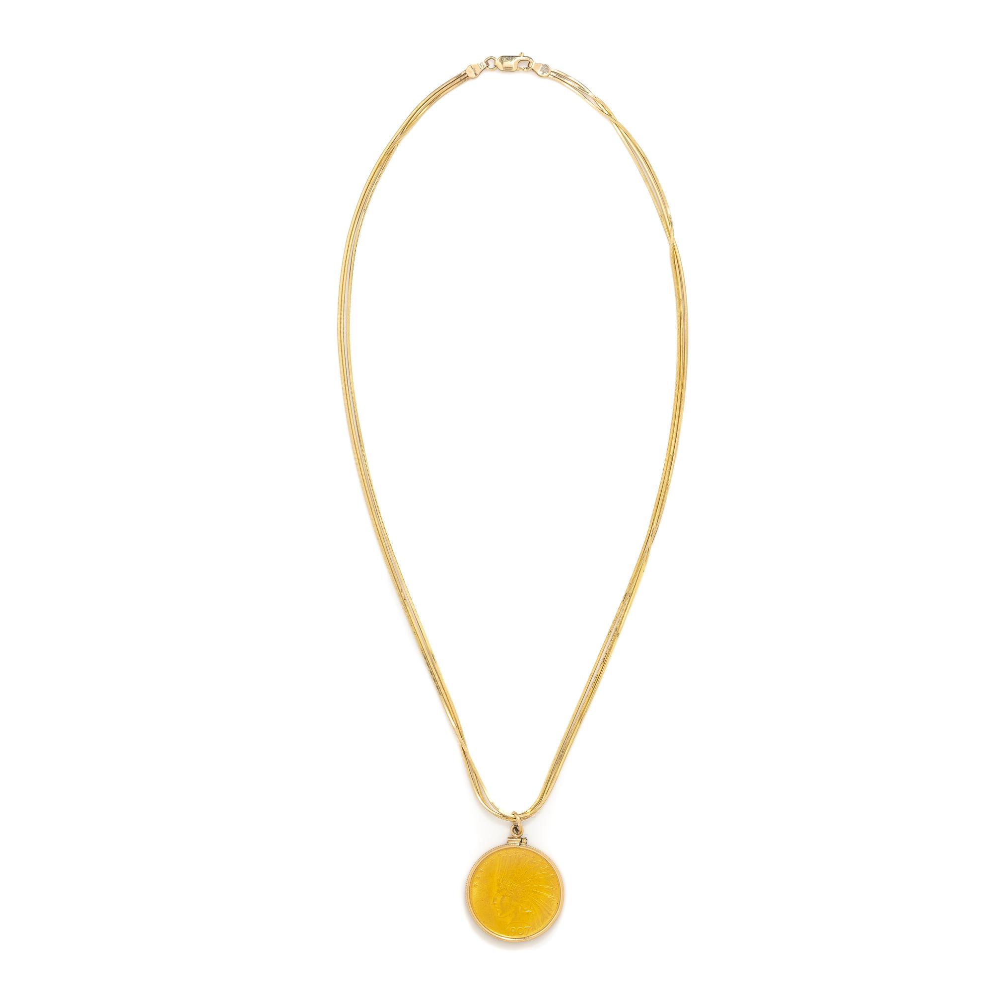 YELLOW GOLD COIN PENDANT NECKLACE
