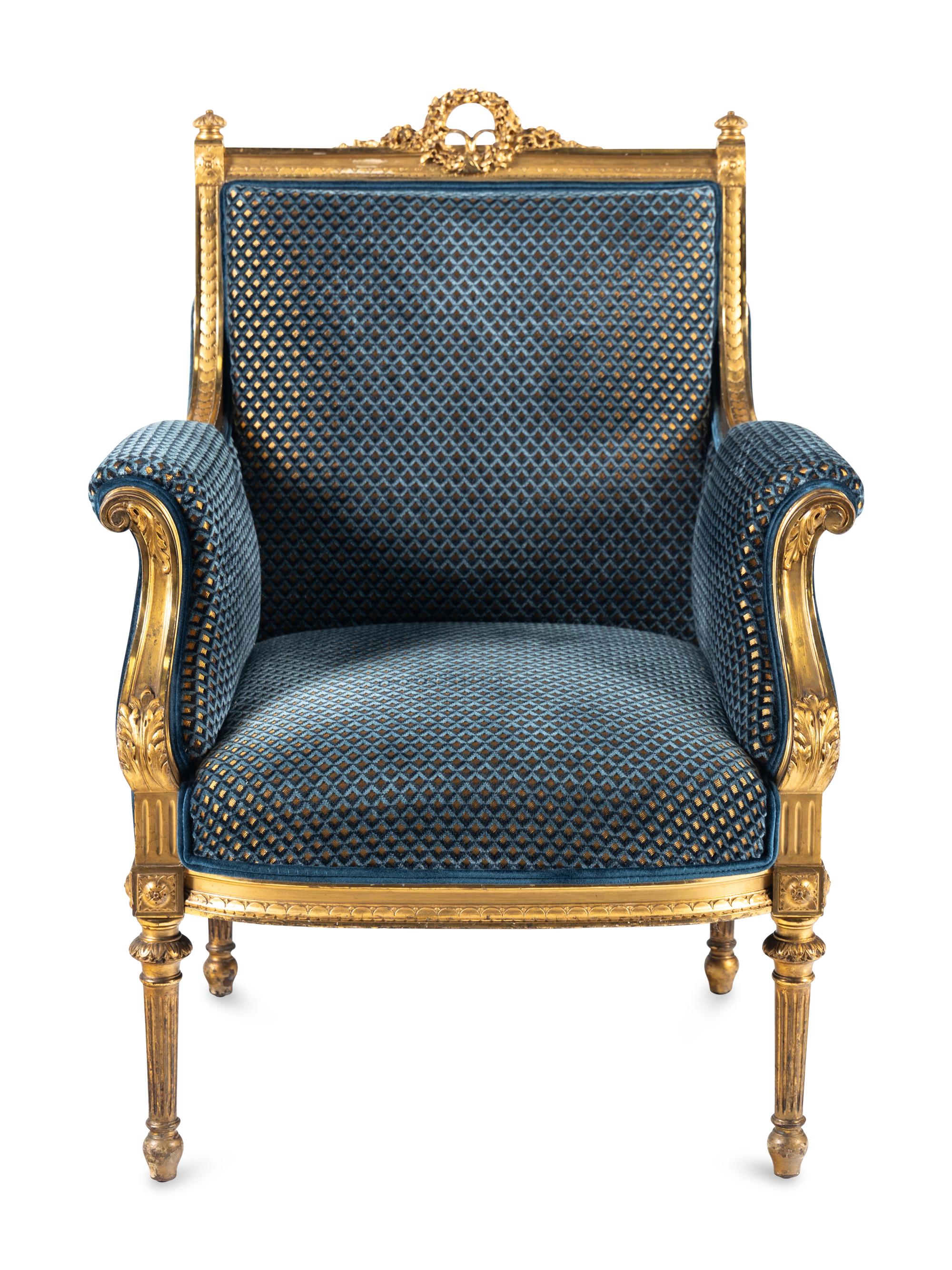 A Louis XVI Style Giltwood Bergère