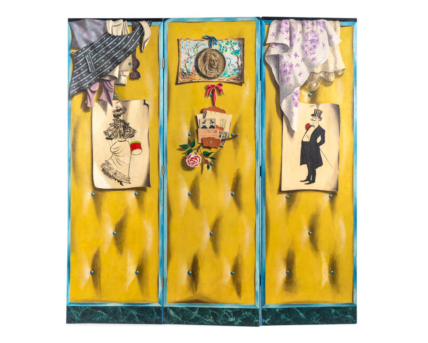 A Contemporary Painted Three-Fold Floor Screen