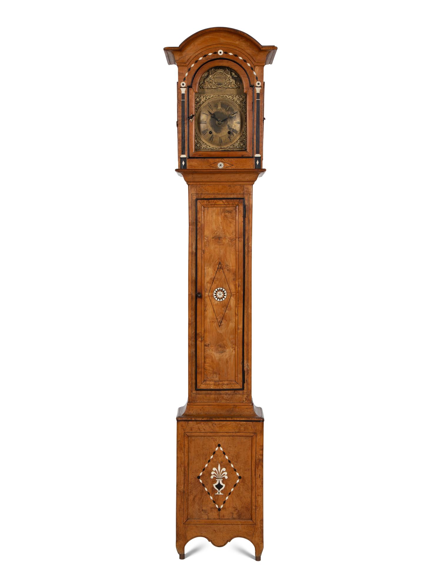 A French Fruitwood and Marquetry Tall Case Clock
