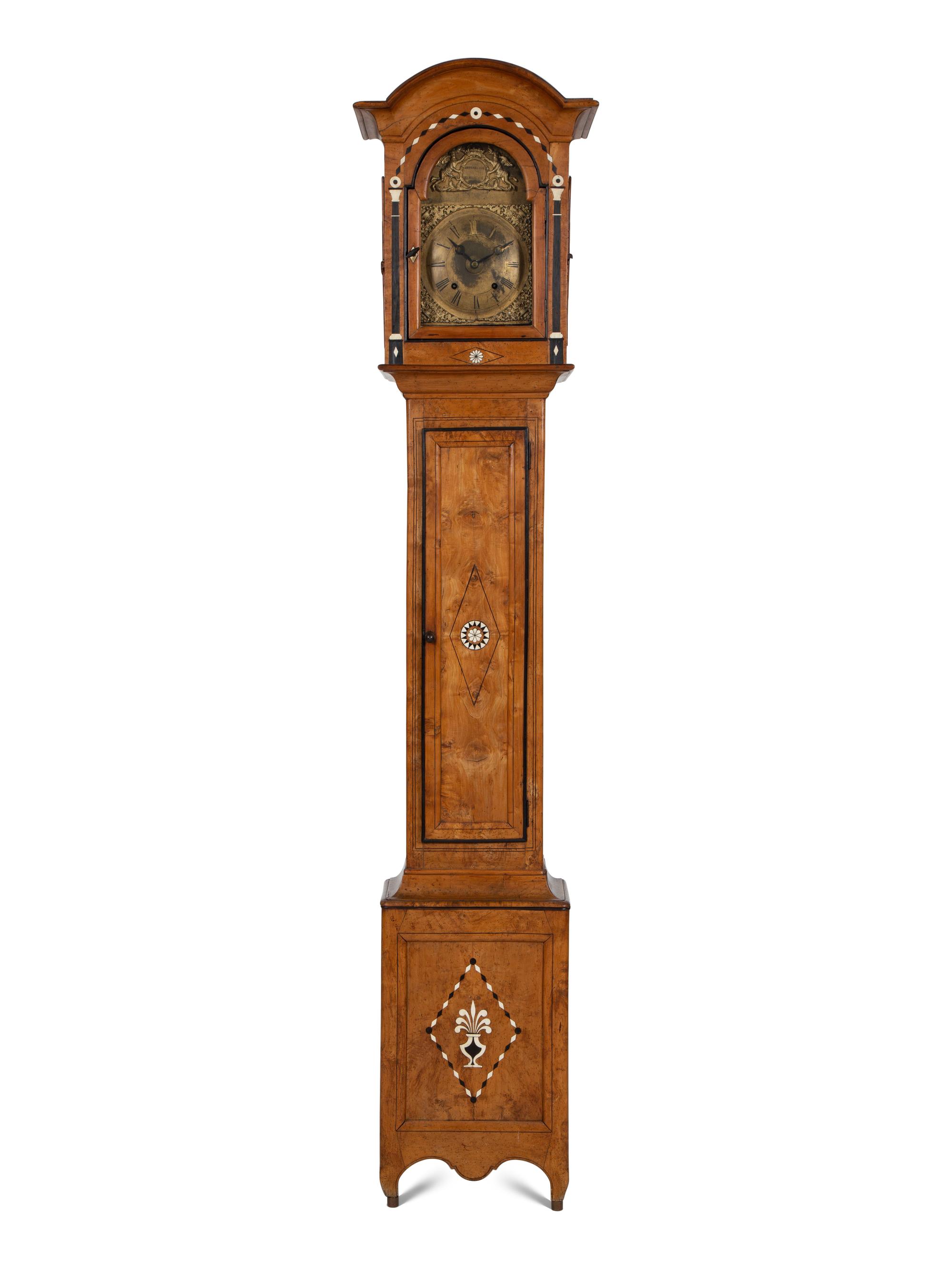 A French Fruitwood and Marquetry Tall Case Clock