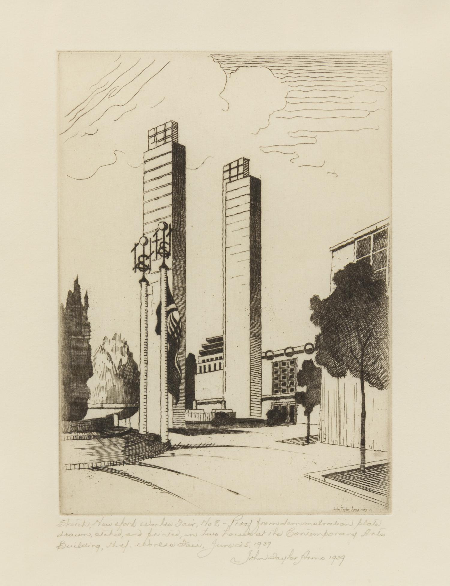 John Taylor Arms, (American, 1889-1953), Sketch, New York World's Fair No 2, 1939