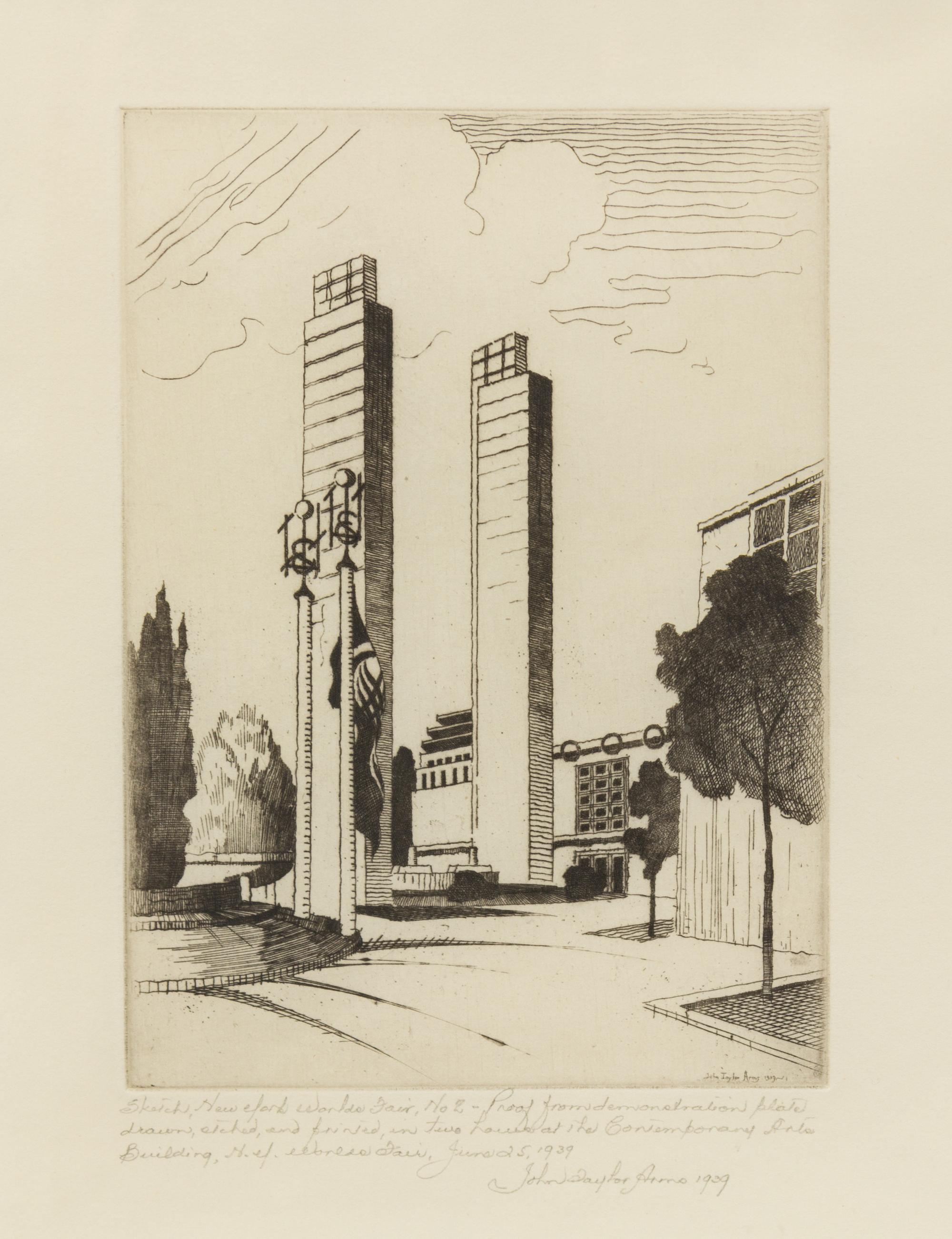 John Taylor Arms, (American, 1889-1953), Sketch, New York World's Fair No 2, 1939